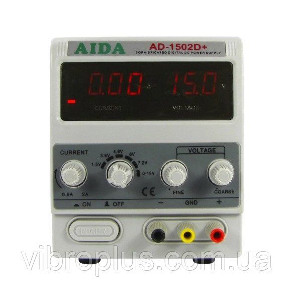 Блок живлення AIDA AD-1502D +, 15V, 2A, цифрова індикація, RF індикатор, автозбереження після КЗ