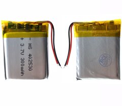 Универсальная аккумуляторная батарея (АКБ) 2pin, 4.0 X 25 X 30 мм (Аналог: 402530, 302540), 300 mAh