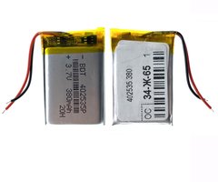 Универсальная аккумуляторная батарея (АКБ) 2pin, 4.0 X 25 X 35 мм (Аналог: 402535, 352540), 380 mAh