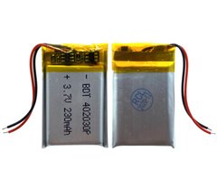 Универсальная аккумуляторная батарея (АКБ) 2pin, 4.0 X 20 X 30 мм (402030, 042030), 230 mAh