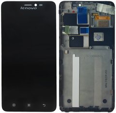 Дисплей (экран) Lenovo S850 с тачскрином и рамкой в сборе ORIG, черный