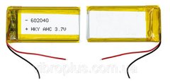 Универсальная аккумуляторная батарея (АКБ) 2pin, 6.0 x 20 x 40 мм (602040), 450 mAh