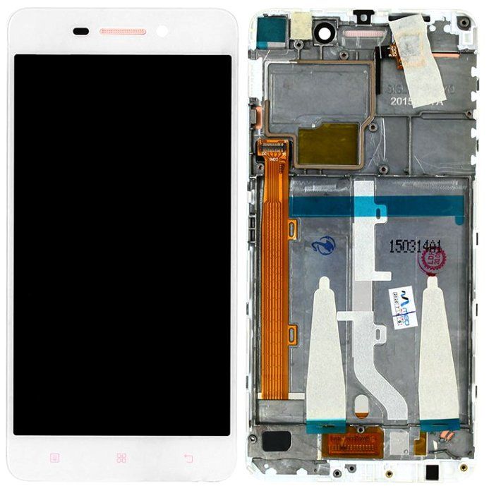 Дисплей (экран) Lenovo S60, S60W, S60A с тачскрином и рамкой в сборе, белый