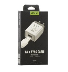 Мережевий зарядний пристрій Golf GF-U1t, кабель Type-C, білий