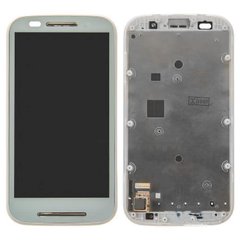 Дисплей (экран) Motorola XT1021 Moto E, XT1022, XT1025 с тачскрином и рамкой в сборе, белый