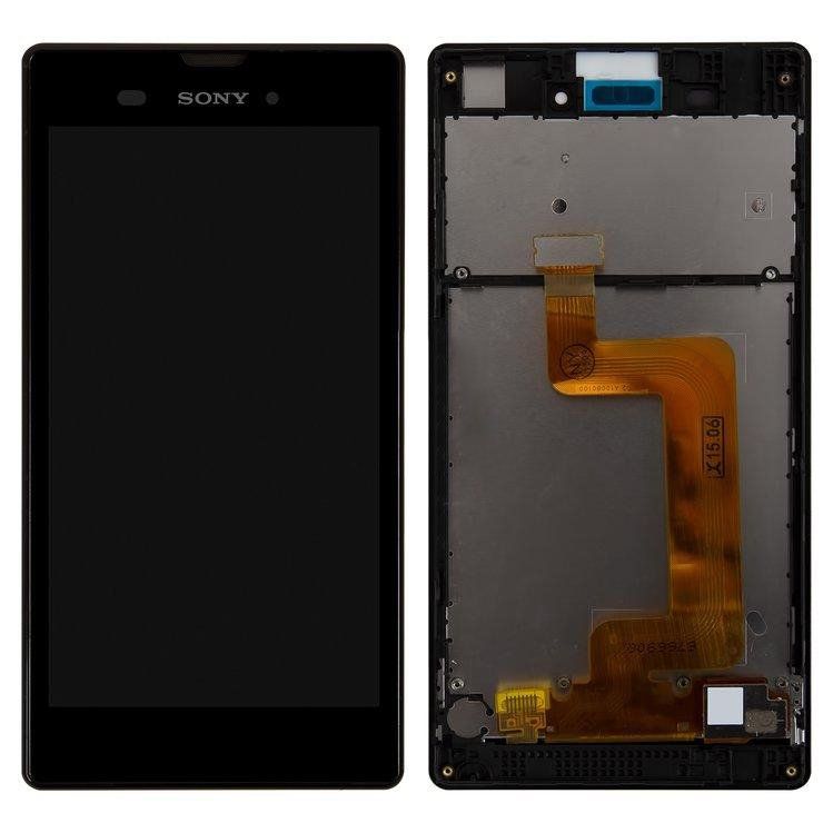 Дисплей (экран) Sony D5102, D5103, D5106 Xperia T3 с тачскрином и рамкой в сборе, черный