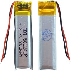 Универсальная аккумуляторная батарея (АКБ) 2pin, 5.0 X 12 X 40 мм (501240, 051240), 300 mAh