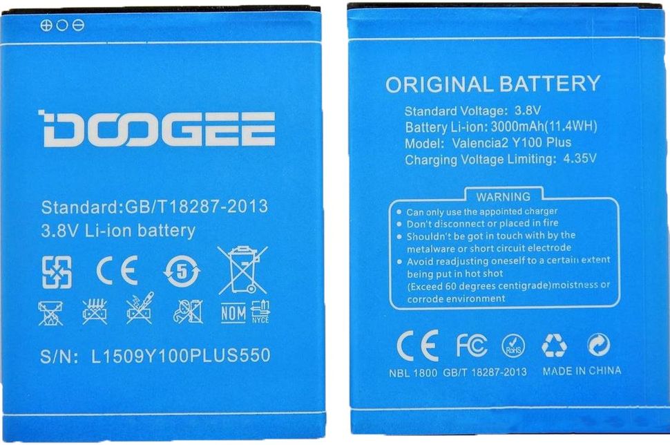 Акумуляторна батарея (АКБ) Doogee Y100, Y100 Pro Valencia 2, потужність 2200 mAh
