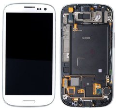 Дисплей (экран) Samsung i9300, i9305, i9301 Galaxy S3 Neo Duos AMOLED с тачскрином и рамкой в сборе ORIG, белый