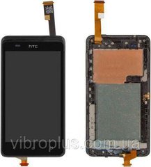 Дисплей (экран) HTC 400 Desire Dual Sim с тачскрином и рамкой в сборе, черный