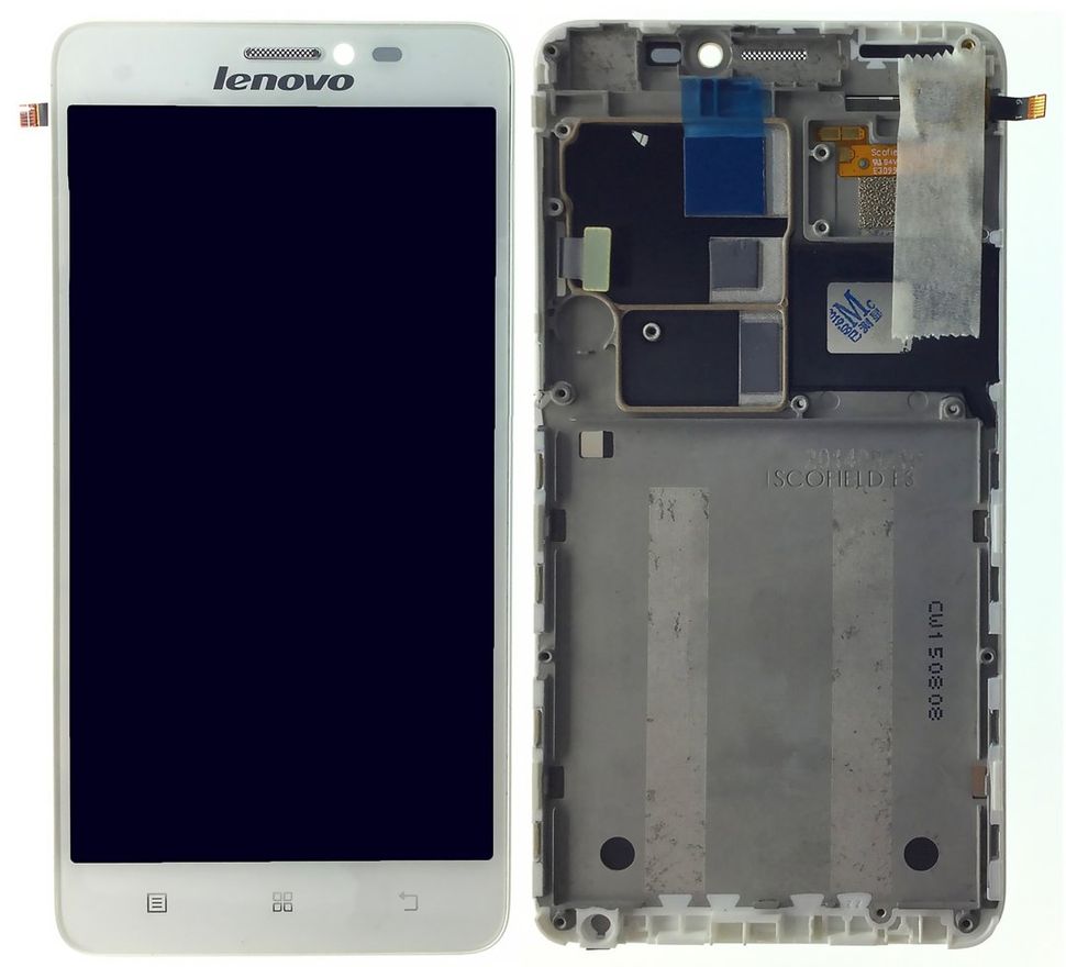 Дисплей (экран) Lenovo S850 с тачскрином и рамкой в сборе ORIG, белый