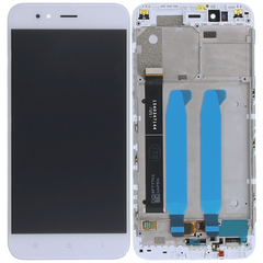 Дисплей (экран) Xiaomi Mi A1, Mi5X (с подсветкой кнопок) с тачскрином и рамкой в сборе, белый