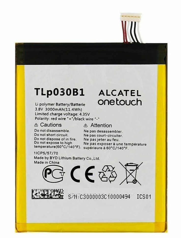 Аккумуляторная батарея (АКБ) Alcatel TLP030B1, TLP030B2 для 7045Y One Touch POP S7, Y855 One Touch, 3000 mAh
