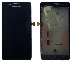 Дисплей (экран) Lenovo A600E с тачскрином и рамкой в сборе, черный