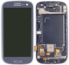 Дисплей (екран) Samsung i9300, i9305 з тачскріном і рамкою в зборі, синій