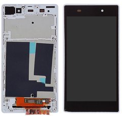 Дисплей (экран) Sony C6902 L39h Xperia Z1 (C6903, C6906, C6943) с тачскрином и рамкой в сборе, белый