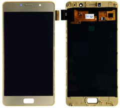 Дисплей (екран) Lenovo P2A42, P2c72 Vibe P2 з тачскріном і рамкою в зборі, золотистий