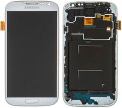 Дисплей (экран) Samsung i9500, i9505 Galaxy S4 с тачскрином и рамкой в сборе, белый