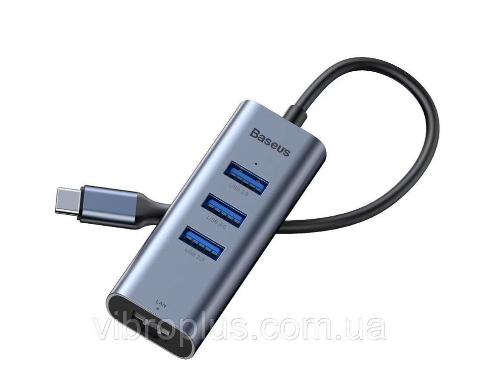 Перехідник Baseus Enjoy series Type-C to USB3.0 * 3 + RJ45 port HUB Adapter, сірий