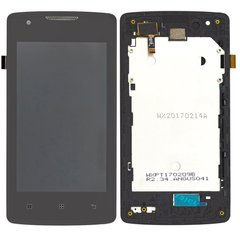 Дисплей (экран) Lenovo A1000 IdeaPhone с тачскрином и рамкой в сборе, черный