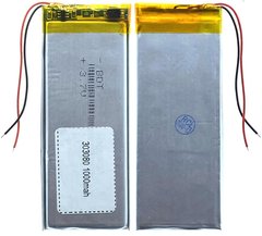 Универсальная аккумуляторная батарея (АКБ) 2pin, 3.0 X 30 X 80 мм (303080, 033080), 1000 mAh