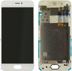 Дисплей (экран) Meizu Pro 6, Pro 6s (M570, M570H, M570Q, M570M, M570C) с тачскрином и рамкой в сборе ORIG, белый