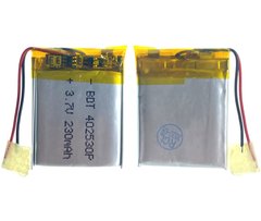 Универсальная аккумуляторная батарея (АКБ) 2pin, 4.0 X 25 X 30 мм (402530), 230 mAh