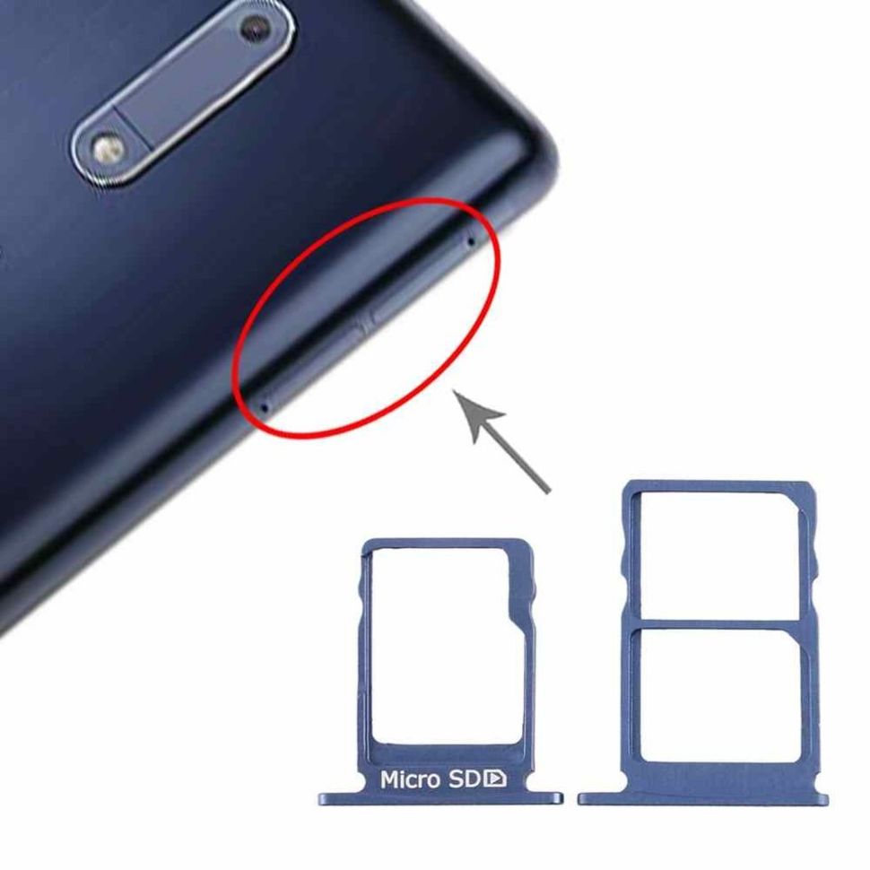 Лоток для Nokia 5 Dual Sim (TA-1044, TA-1053) держатель (слот) для двох SIM-карт і карти пам'яті, синій (2 шт.)