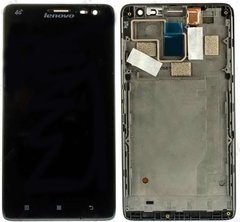 Дисплей (экран) Lenovo S856 с тачскрином и рамкой в сборе, черный