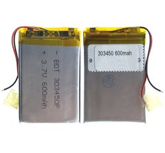 Универсальная аккумуляторная батарея (АКБ) 2pin, 3.0 X 34 X 50 мм (303450), 600 mAh