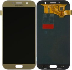 Дисплей (экран) Samsung A720F, A720DS Galaxy A7 (2017) AMOLED с тачскрином в сборе ORIG, золотистый