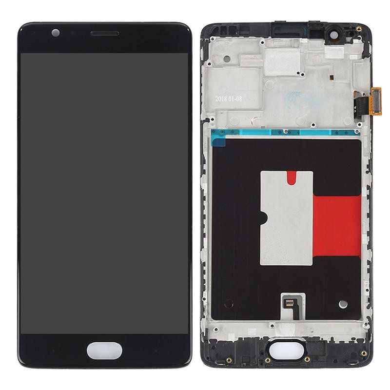 Дисплей (екран) OnePlus 3 (A3003), 3T (A3010) з тачскріном і рамкою в зборі TFT, чорний