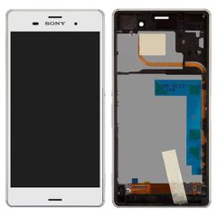 Дисплей (экран) Sony D6633 Xperia Z3 Dual Sim с тачскрином и рамкой в сборе, белый