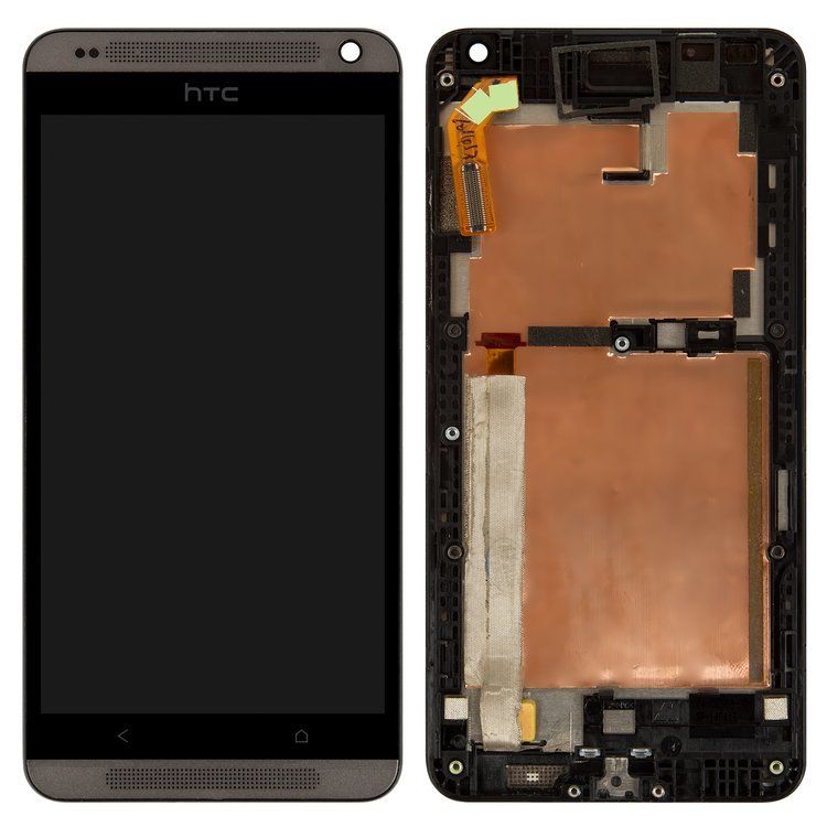 Дисплей (экран) HTC Desire 700 Dual Sim с тачскрином серо-коричневой рамкой в сборе, черный