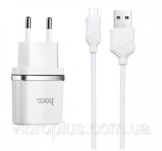 Сетевое зарядное устройство Hoco C11 Smart, кабель Micro USB, белый