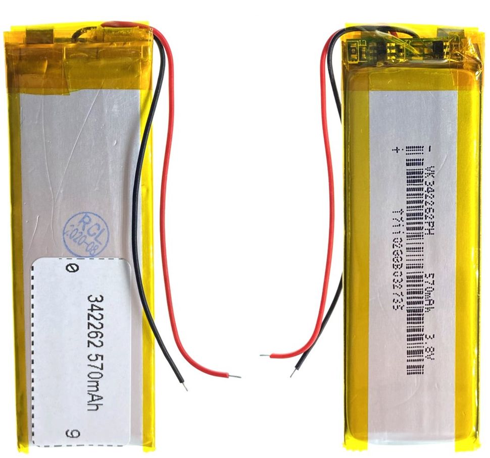 Универсальная аккумуляторная батарея (АКБ) 2pin, 3.4 X 22 X 62 мм (342262), 570 mAh