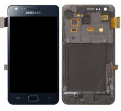Дисплей Samsung I9100 Galaxy S2, I9105 Galaxy S II Plus з тачскріном і рамкою, синій