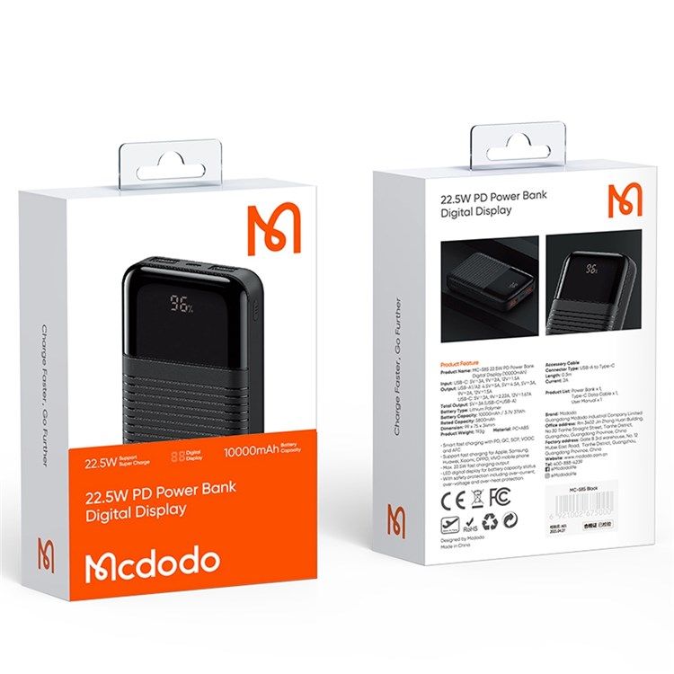 Power Bank McDodo MC-5851 Moon 22.5W Digital Display повербанк 10000 mAh, чорний