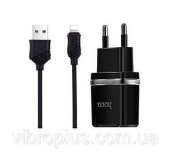 Мережевий зарядний пристрій Hoco C12 Smart, кабель lightning, чорний