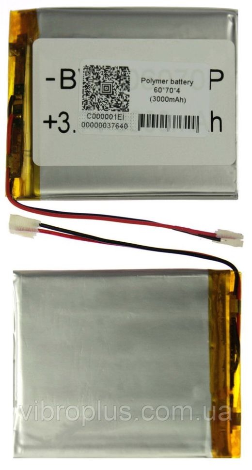 Універсальна акумуляторна батарея (АКБ) 2pin, 4.0 x 60 x 70 мм (406070) Prestigio MultiPad PMT3677, 2000 mAh