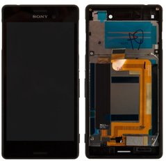 Дисплей (экран) Sony E2312 Xperia M4 Aqua Dual Sim, E2333, E2363 с тачскрином и рамкой в сборе, черный