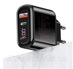 Мережевий зарядний пристрій Usams US-CC085 T23 QC3.0 PD3.0 18W Digital Display Fast Charger, чорний
