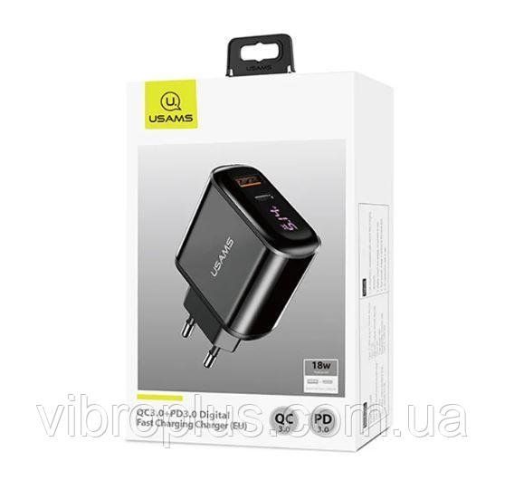 Сетевое зарядное устройство Usams US-CC085 T23 QC3.0 PD3.0 18W Digital Display Fast Charger, черный