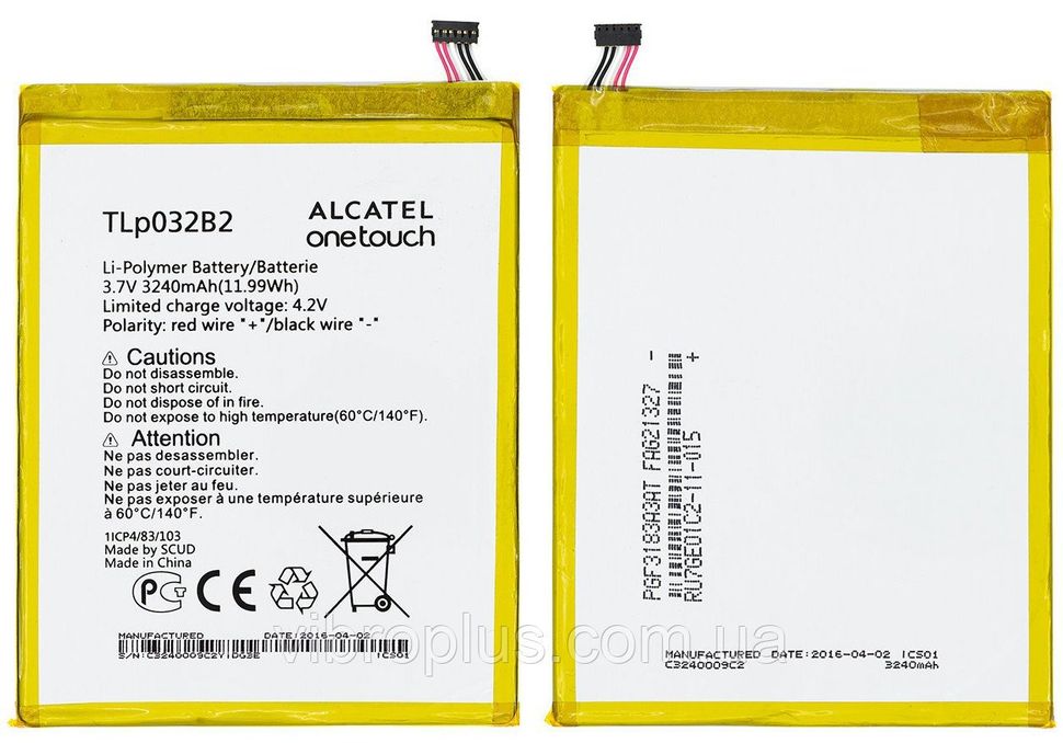 Аккумуляторная батарея (АКБ) Alcatel TLp032B2, TLp032BD для P330X One Touch POP 7S, 3240 mAh
