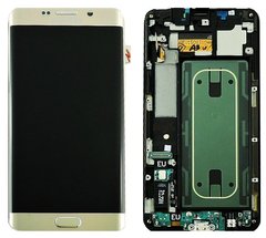Дисплей (экран) Samsung G925F, G925T, G9250, G925A, G925FQ, G925S Galaxy S6 Edge AMOLED с тачскрином и рамкой в сборе ORIG, золотистый