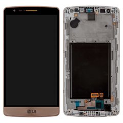 Дисплей (экран) LG D724 G3s Dual, D722 G3s LTE, D725 G3, D728 G3 mini с тачскрином и рамкой в сборе, золотистый