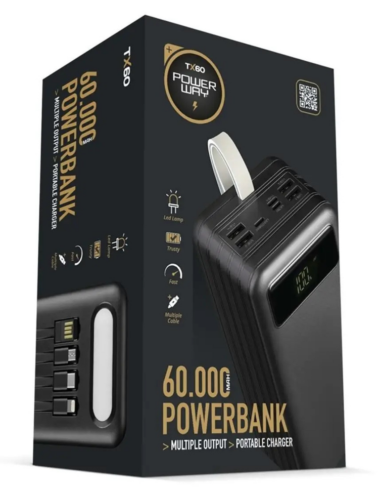 Power Bank Power Way TX60 повербанк 60W, 60000 mAh, чорний