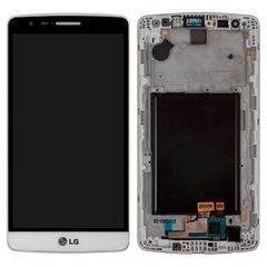 Дисплей (экран) LG D724 G3s Dual, D722 G3s LTE, D725 G3, D728 G3 mini с тачскрином и рамкой в сборе, белый