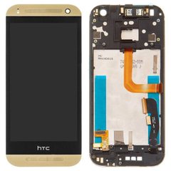 Дисплей (экран) HTC One M8 mini, One mini 2 с тачскрином и золотистой рамкой в сборе, черный