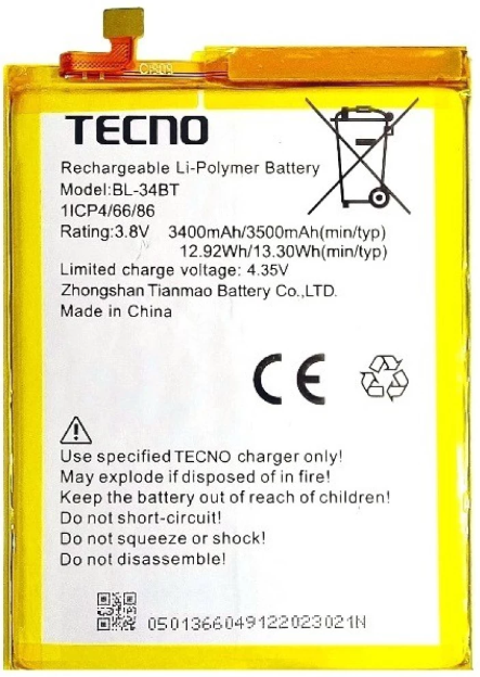 Батарея BL-34BT акумулятор для Tecno Spark 2 : KA7